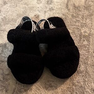 UGG Black Fuzzy Slippers